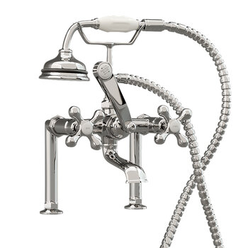 Cambridge Plumbing Clawfoot Tub Deck Mount British Telephone Faucet with Hand Held Shower and 6'' Risers, Polished Chrome, 13''W x 12''D x 9''H