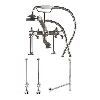 Cambridge Plumbing Complete Plumbing Package for Deck Mount Bathtub, Brushed Nickel - Includes Classic Telephone Style Faucet and Hand Held Shower with 6'' Deck Risers, Supply Lines w/ Shut Off valves and Drain Assembly
