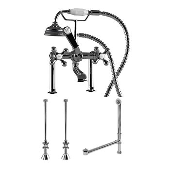 Cambridge Plumbing Complete Plumbing Package for Deck Mount Bathtub, Polished Chrome - Includes Classic Telephone Style Faucet and Hand Held Shower with 6'' Deck Risers, Supply Lines w/ Shut Off valves and Drain Assembly