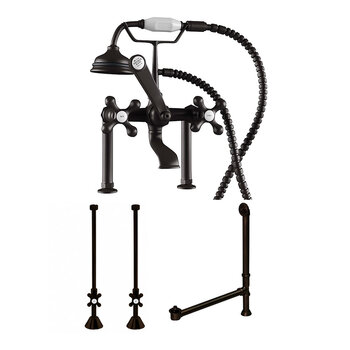 Cambridge Plumbing Complete Plumbing Package for Deck Mount Bathtub, Oil Rubbed Bronze - Includes Classic Telephone Style Faucet and Hand Held Shower with 6'' Deck Risers, Supply Lines w/ Shut Off valves and Drain Assembly