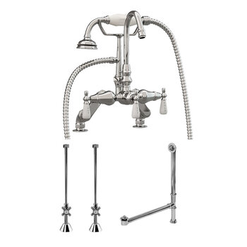 Cambridge Plumbing Complete Plumbing Package for Deck Mount Bathtub, Polished Chrome - Includes English Telephone Gooseneck Faucet w/ Hand Held Shower, Supply Lines w/ Shut Off Valves, Drain and Overflow Assembly