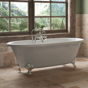Cambridge Plumbing 67'' Tub w/ Polished Chrome Telephone Faucet & Hand Shower 2'' Risers Plumbing Package