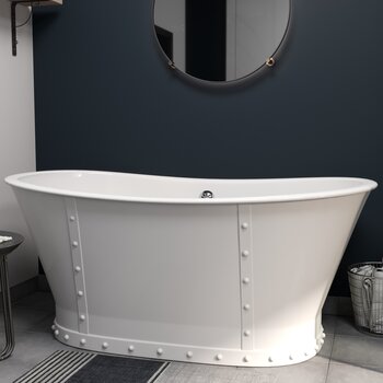 Cambridge Plumbing 67'' White Cast Iron Double Slipper Skirted Bathtub without Faucet Holes