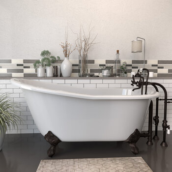 Cambridge Plumbing 62'' Tub w/ Oil Rubbed Bronze Telephone Faucet & Hand Shower Plumbing Package