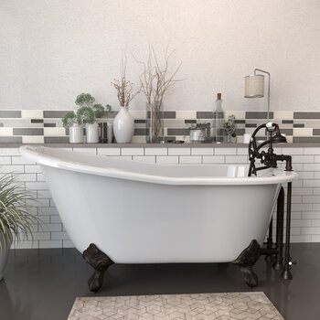 Cambridge Plumbing 62'' Tub w/ Oil Rubbed Bronze Telephone Faucet & Hand Shower 2'' Risers Plumbing Package