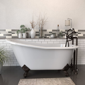 Cambridge Plumbing 62'' Tub w/ Oil Rubbed Bronze Telephone Faucet & Hand Shower 6'' Risers Plumbing Package