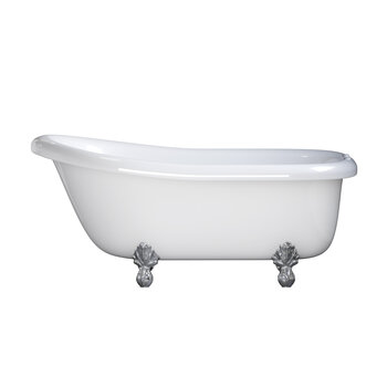 Cambridge Plumbing Amber Waves USA Quality 60" Clawfoot Slipper Gloss White Tub with Deck Mount Faucet Holes and Polished Chrome Feet, Side View