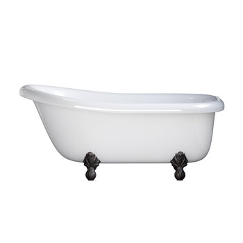 Cambridge Plumbing Amber Waves USA Quality 60" Clawfoot Slipper Gloss White Tub with Deck Mount Faucet Holes and Oil Rubbed Bronze Feet, Side View