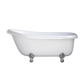 Cambridge Plumbing Amber Waves USA Quality 60" Clawfoot Slipper Gloss White Tub with Continuous Rim and Polished Chrome Feet, Side View