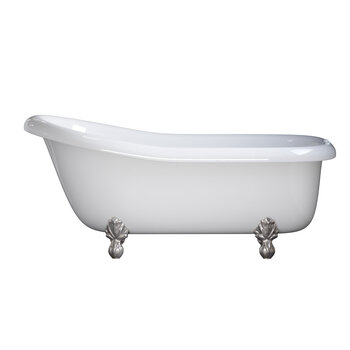 Cambridge Plumbing Amber Waves USA Quality 66" Clawfoot Slipper Gloss White Tub with Deck Mount Faucet Holes and Brushed Nickel Feet, Side View