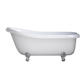Cambridge Plumbing Amber Waves USA Quality 66" Clawfoot Slipper Gloss White Tub with Deck Mount Faucet Holes and Polished Chrome Feet, Side View