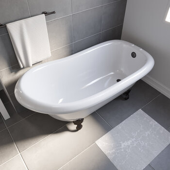 Cambridge Plumbing Amber Waves USA Quality 66" Clawfoot Slipper Gloss White Tub with Deck Mount Faucet Holes and Oil Rubbed Bronze Feet, Overhead View
