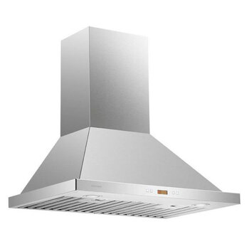Cavaliere 218 Series 30" Wall Mount Range Hood, 462 CFM with 6-Speed, LED Lighting, and Baffle Filters, Brushed Stainless Steel, Angle View