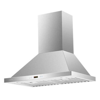 Cavaliere 218 Series 30" Wall Mount Range Hood, 462 CFM with 6-Speed, LED Lighting, and Baffle Filters, Brushed Stainless Steel, Angle View 2