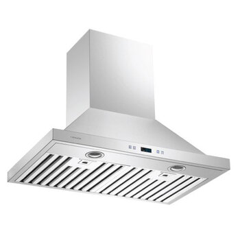 Cavaliere 218 Series 30" Wall Mount Range Hood, 462 CFM with 6-Speed, LED Lighting, and Baffle Filters, Brushed Stainless Steel, Bottom Angle View