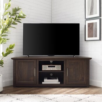 Crosley Furniture  Camden 58'' Corner Tv Stand In Dark Walnut, 58'' W x 20'' D x 22'' H