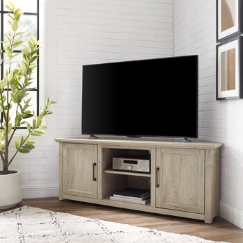 Crosley Furniture  Camden 58'' Corner Tv Stand In Frosted Oak, 58'' W x 20'' D x 22'' H