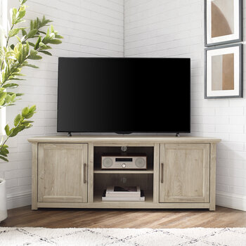 Crosley Furniture  Camden 58'' Corner Tv Stand In Frosted Oak, 58'' W x 20'' D x 22'' H