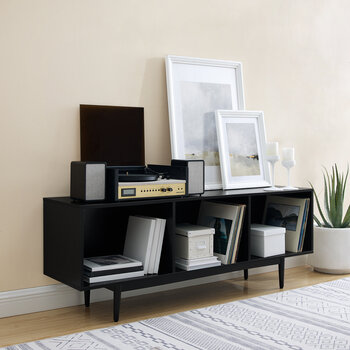 Crosley Furniture  Liam Large Record Storage Console Cabinet In Black, 60'' W x 15-3/4'' D x 22-1/4'' H