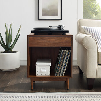 Crosley Furniture  Liam Record Storage End Table In Walnut, 20'' W x 15-3/4'' D x 25-1/2'' H