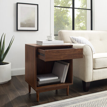 Crosley Furniture  Liam Record Storage End Table In Walnut, 20'' W x 15-3/4'' D x 25-1/2'' H