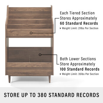 Crosley Furniture  Liam Record Storage Stand In Walnut, 28'' W x 18-1/2'' D x 45-1/4'' H
