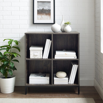 Crosley Furniture  Jacobsen Record Storage Cube Bookcase In Brown Ash, 28-1/2'' W x 13-1/2'' D x 33'' H