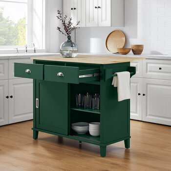 Crosley Furniture  Cora Drop Leaf Kitchen Island In Emerald Green, 42'' W x 27-1/4'' D x 36-3/8'' H