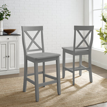 Crosley Furniture X-Back 2 Piece Counter Stool Set- 2 Stools In Gray, 18-1/4'' W x 21-1/4'' D x 41'' H