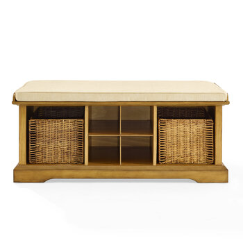 Crosley Furniture Brennan Storage Bench - Bench, 2 Wicker Baskets In Natural, 42'' W x 16-1/2'' D x 18-1/4'' H