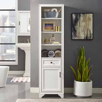 Crosley Furniture Tara Linen Cabinet, Vintage White Finish, 18''W x 15''D x 67-3/4''H