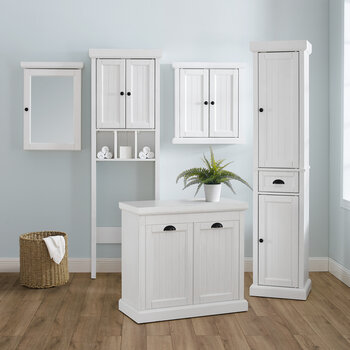 Crosley Furniture  Seaside Mirrored Wall Cabinet In Distressed White, 20'' W x 7'' D x 28-1/8'' H