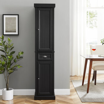 Crosley Furniture  Seaside Tall Linen Cabinet In Distressed Black, 16'' W x 14'' D x 72'' H