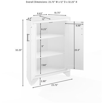 Crosley Furniture  Tara Corner Storage Cabinet In Distressed White, 23-3/4'' W x 12'' D x 32-1/4'' H
