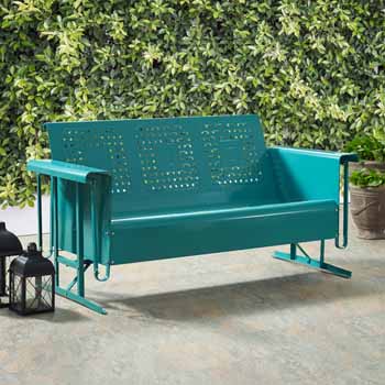 Crosley Furniture Bates Collection Outdoor Metal Sofa Glider in Turquoise, 65-3/4''W x 28''D x 32-1/2''H
