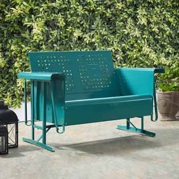 Crosley Furniture Bates Collection Outdoor Metal Loveseat Glider in Turquoise, 48-3/4''W x 28''D x 32-1/2''H