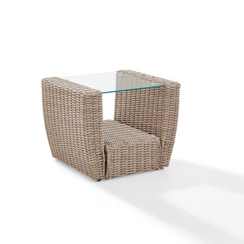 St Augustine Outdoor Patio Wicker Side Table In Weathered White