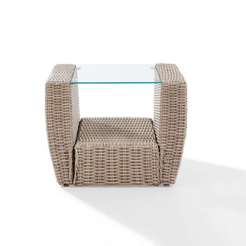 St Augustine Outdoor Patio Wicker Side Table In Weathered White