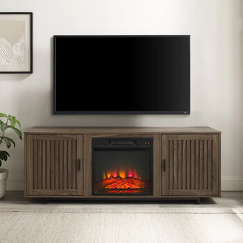 Crosley Furniture Silas 58" Low Profile Tv Stand with Fireplace In Walnut