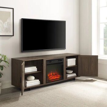 Crosley Furniture Silas 58" Low Profile Tv Stand with Fireplace In Walnut