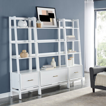 Crosley Furniture  Landon 3Pc Etagere Set - Large Etagere & 2 Small Etageres In White, 82-1/4'' W x 15'' D x 70-1/2'' H