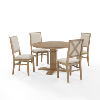 Crosley Furniture  Joanna 5Pc Round Dining Set - Round Table & 4 Upholstered Back Chairs In Rustic Brown, 102'' W x 102'' D x 39-7/8'' H