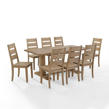 Crosley Furniture  Joanna 9Pc Dining Set - Table & 8 Ladder Back Chairs In Rustic Brown, 128'' W x 92'' D x 39-1/8'' H