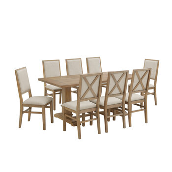 Crosley Furniture  Joanna 9Pc Dining Set - Table & 8 Upholstered Back Chairs In Rustic Brown, 126'' W x 90'' D x 39-7/8'' H