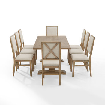 Crosley Furniture  Joanna 9Pc Dining Set - Table & 8 Upholstered Back Chairs In Rustic Brown, 126'' W x 90'' D x 39-7/8'' H