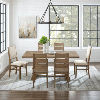 Crosley Furniture  Joanna 7Pc Dining Set - Table, 4 Ladder Back Chairs, & 2 Upholstered Back Chairs In Rustic Brown, 126'' W x 92'' D x 39-7/8'' H