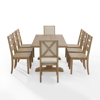 Crosley Furniture  Joanna 9Pc Dining Set - Table, 6 Ladder Back Chairs, & 2 Upholstered Back Chairs In Rustic Brown, 126'' W x 92'' D x 39-7/8'' H