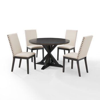 Crosley Furniture  Hayden 5Pc Round Dining Set - Table & 4 Upholstered Chairs In Slate, 108'' W x 108'' D x 39-3/4'' H