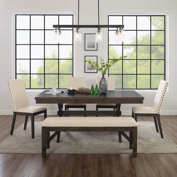 Crosley Furniture  Hayden 6Pc Dining Set - Table, Bench, & 4 Upholstered Chairs In Slate, 90'' W x 133'' D x 39-3/4'' H