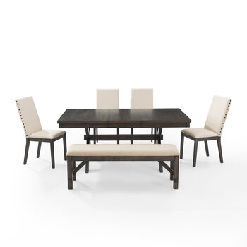 Crosley Furniture  Hayden 6Pc Dining Set - Table, Bench, & 4 Upholstered Chairs In Slate, 90'' W x 133'' D x 39-3/4'' H